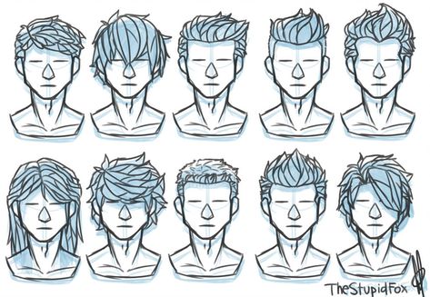 Random Hairstyles Male by TheStupidFox Hair References Drawing, Boy Hair Drawing, Drawing Male Hair, Hair Drawings, Male Hairstyles, Drawing Hair Tutorial, Anime Male, Drawing Hair, Cartoon Hair