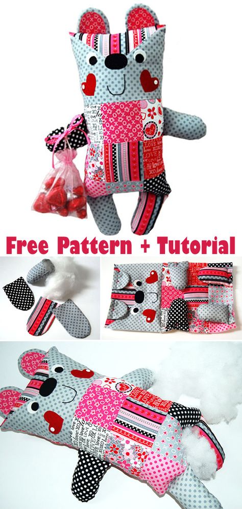 Candy Cutie Patchwork Softie Tutorial Stuffed Toys Free Patterns, Patchwork Toys Free Patterns, Animal Pillows Pattern Sewing, Softies Patterns Free, Animal Pillow Patterns Free Sewing, Easy Doll Sewing Pattern Free, Patchwork Stuffed Animal Patterns Free, Soft Toy Patterns Free Templates Sewing, Rag Dolls Handmade Free Pattern