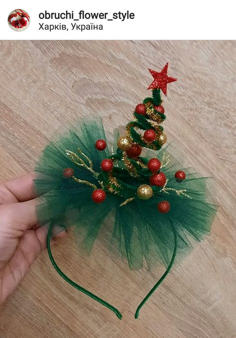 Christmas Headband Diy, Tree Headband, Witches And Warlocks, Christmas Tree Headband, Christmas Headpiece, Diy Hair Accessories Ribbon, Christmas Hair Accessories, Christmas Hair Bows, Christmas Headband