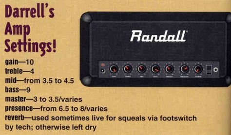 Dimebag Darrell (Pantera) Guitar Rig Amp Settings - (Guitar Shop Magazine -1994) Dimebag Darrell Guitar, Amp Settings, Dimebag Darrell, Guitar Rig, Music Ideas, Classic Guitar, Guitar Shop, Guitar Stuff, Guitar Hero