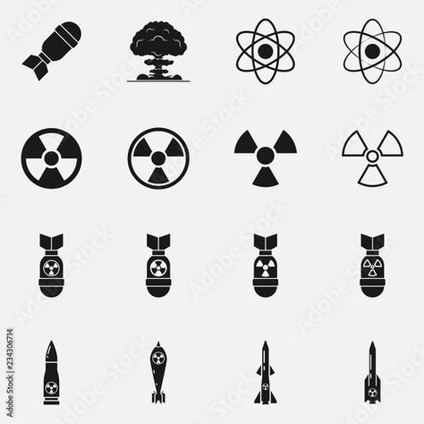 Stock Image: Set of nuclear weapons includes missiles, bombs and explosion. Radiation symbol. International Day against Nuclear Tests concept. Radiation Symbol, Nuclear Radiation, Nuclear Test, Mens Nails, Symbol Tattoos, Stick And Poke, Post Apocalypse, International Day, Nail Tech