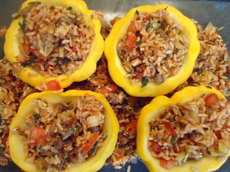 White Patty Pan Squash Recipe, Stuffed Patty Pan Squash, Pan Squash Recipe, Patty Pan Squash Recipe, Allotment Recipes, Easy Squash Recipes, Pan Squash, Pattypan Squash, Summer Squash Recipes