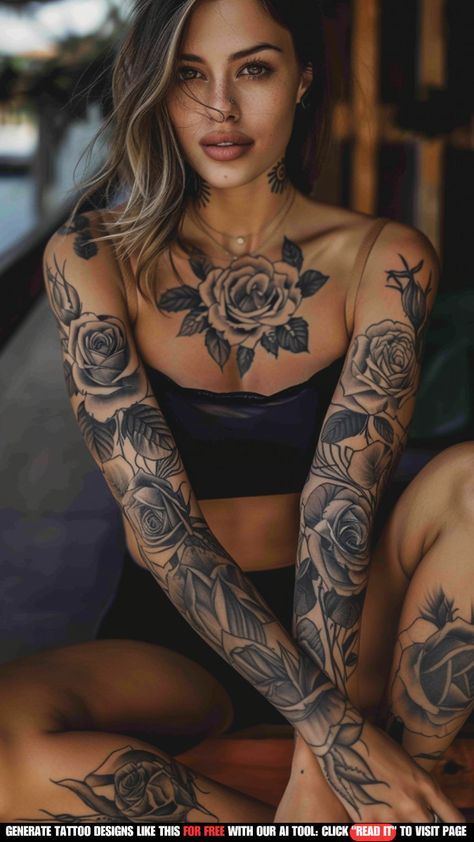 Tattoos Of Women Bodies, Tattood Girls, Girl With Tattoos, Tattoos Female, Woman With Tattoos, Female Tattoo Models, Geometric Sleeve Tattoo, Tattooed Girl, Henna Tattoo Kit