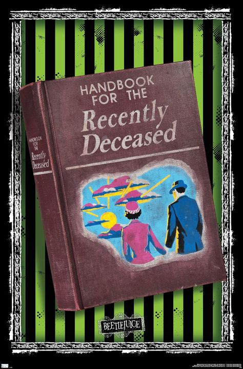 PRICES MAY VARY. This Trends Beetlejuice - Handbook For The Recently Deceased Wall Poster uses high-resolution artwork and is printed on PhotoArt Gloss Poster Paper which enhances colors with a high-quality look and feel High-quality art print is ready-to-frame or can be hung on the wall using poster mounts, clips, pushpins, or thumb tacks Officially Licensed wall poster Easily decorate any space to create the perfect decor for a party, bedroom, bathroom, kids room, living room, office, dorm, an Beetlejuice Bedroom Ideas, Book Of The Recently Deceased, Beetlejuice Room, Beetlejuice Poster, Beetlejuice House, Beetlejuice Art, Beetlejuice Book, Handbook For The Recently Deceased, Halloween Juice