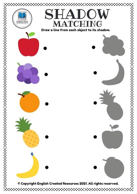 Preschool Activity Sheets, Kindergarten Math Worksheets Addition, Shape Worksheets For Preschool, Preschool Activities Printable, Shadow Matching, Materi Bahasa Inggris, Fun Worksheets For Kids, Matching Activities, Kids Worksheets Preschool