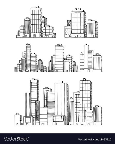 City Drawing Sketches Cityscapes, Easy Building Drawings, City View Drawing, City Drawing Easy, City Landscape Drawing, City Scape Drawing, City Silhouette Art, City Outline, City Sketch