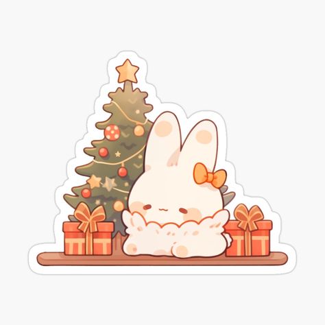 Cute Kawaii Rabbit under the Christmass Tree by CozyKawaiiArt | Redbubble Christmas Kawaii, Journal Decor, Kawaii Rabbit, Pusheen Cute, Stickers Ideas, Under The Christmas Tree, Kawaii Shirts, Kawaii Christmas, Cute Christmas Wallpaper