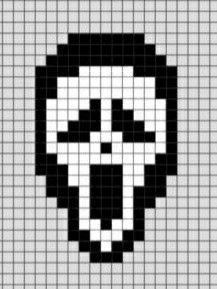 Ghost Face Cross Stitch Pattern, Ghost Face Pixel Art Grid, Ghost Face Grid Pattern, Perler Bead Patterns Ghostface, Ghostface Pixel Art Grid, Perler Bead Ghostface, Horror Perler Beads Small, Ghost Face Perler Bead Pattern, Ghostface Template