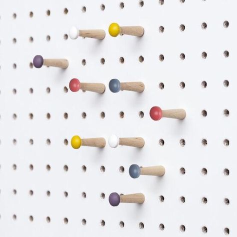 These wooden pegboard pegs are a must-have for any lucky Block pegboard owner, helping you to adapt, adjust and style your pegboard in just the right way. No matter where or how you use your pegboard, these beautifully crafted pegs will help it reach its full potential. Available in several different colours, these beautifully crafted wooden pegboard pegs have been designed to perfectly fit our designs. Also making a fantastic gift, they can be used to hang or hold almost anything. Pack of 10 Wi Large Pegboard, Wooden Pegboard, Pegboard Display, Pegboard Accessories, Quirky Decor, Wooden Pegs, Memo Board, Red Candy, Quirky Gifts