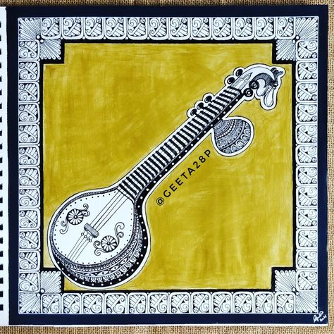 Musical instrument mandala art Tabla Instrument Drawing, Veena Mandala, Sitar Instrument, Indian Musical Instruments, Musical Instruments Drawing, Mandala Illustration, Illustration Reference, Instruments Art, Musical Instrument