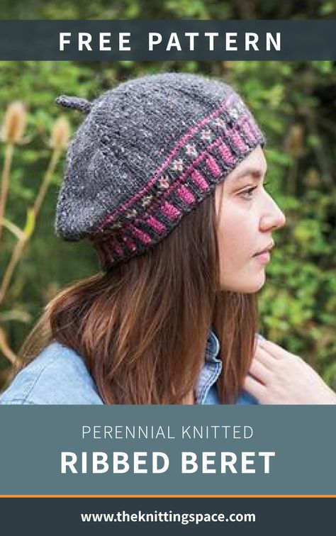 Accessorize with this Perennial knitted ribbed beret that's fit for all seasons. It's a simple stranded knitting pattern, and it's yours for free. A great addition to your daily fall outfits. | Discover over 4,500 free knitting patterns at theknittingspace.com
#ladieshats #simplepattern #ribbedpattern Knitted Beret Hat Patterns Free Women, Knit Hat With Brim Pattern Free, Knitted Beret Patterns Free Women, Knitting Hats Patterns Free, Knitted Beret Patterns Free, Beret Knitting Pattern Free, Knitting Hat Patterns Free, Free Knitted Hat Patterns, Knit Beret Pattern