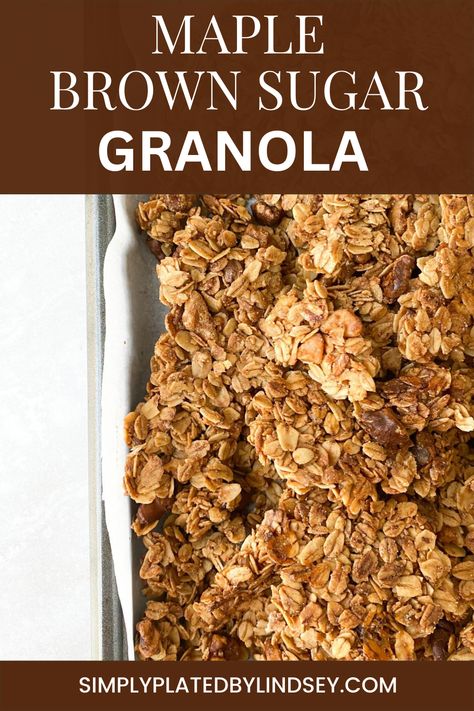 Clustery and crunchy Maple Brown Sugar Granola made with oats, coconut oil, maple syrup, brown sugar, and a touch of cinnamon! Perfect by the handful or served on yogurt for the most delicious breakfast or mid-day snack! Honey Vanilla Granola, Granola Maple Syrup, Maple Cinnamon Granola, Oats And Honey Granola Recipe, Toasted Oats Granola, Maple Syrup Snacks, Granola No Nuts Recipe, Quick Oats Granola Recipe, Homemade Cinnamon Granola