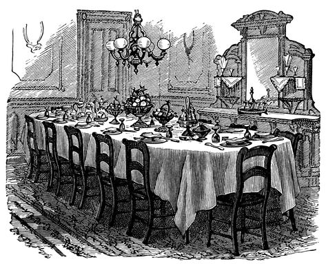 vintage kitchen clip art, black and white graphics, Victorian table setting, formal dining illustration, antique dining room Victorian Table Setting, Haunted House Clipart, Victorian Dining Table, Antique Kitchen Table, Formal Dining Room Table, Dining Room Images, Dining Room Victorian, Victorian Table, Victorian Kitchen