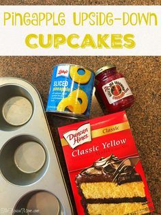 Pineapple Upside Down Cupcake Recipe, Easy Xmas Desserts, Easy Xmas Dessert, Muffin Tin Desserts, Upside Down Cupcakes, Mini Pineapple Upside Down Cakes, Pineapple Upside Down Cupcakes, Cake Mix Cupcakes, Cupcakes Easy