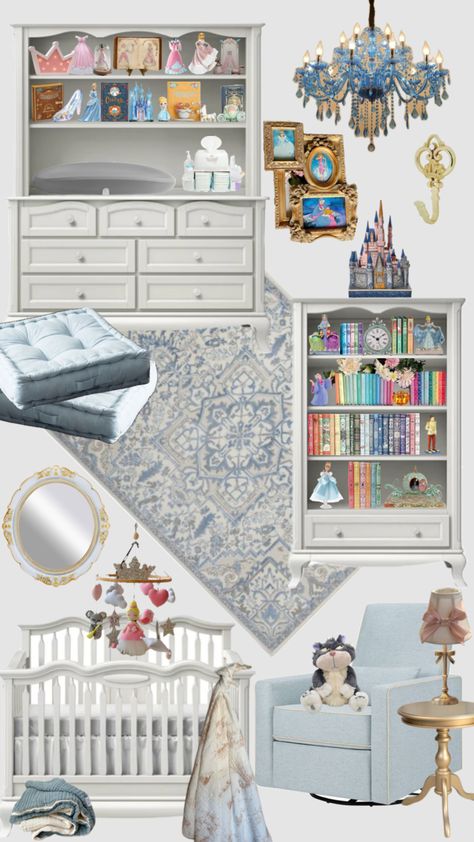 Cinderella Nursery #cinderella #cinderellaaesthetic #cinderellanursery #nurseryinspo #nursery Cinderella Room Aesthetic, Cinderella Nursery Theme, Fairy Tale Nursery Theme, Nursery Moodboard, Cinderella Nursery, Cinderella Room, Fairytale Nursery, Nursery Theme, Toddler Rooms