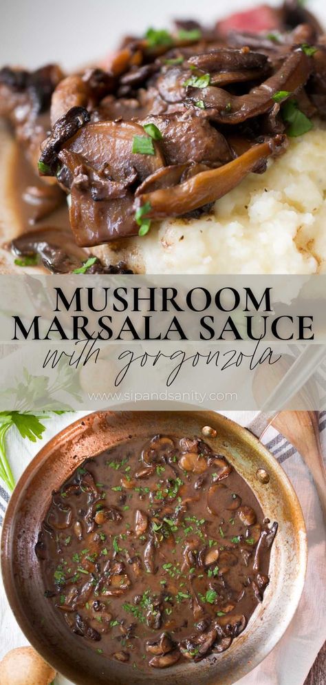 Mushroom Gorgonzola Sauce, Starchy Side Dishes, Marsala Sauce Recipe, Mushroom Marsala Sauce, Mushroom Marsala, Marsala Mushrooms, Gorgonzola Sauce, Marsala Sauce, Mushroom Sauce Recipe