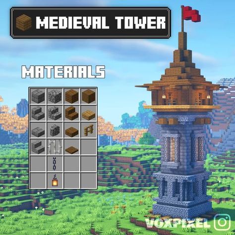 Minecraft Building Tower, Midevil Minecraft Build Castle, Guard Tower Minecraft, Tower Build Minecraft, Minecraft Canal City, Barracks Minecraft, Most Minecraft, Spiral Stairs Minecraft, Castle Tower Minecraft