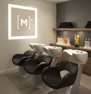 Salon Decorating Ideas Luxe, Salon Shampoo Area Ideas Small Modern, Narrow Salon Ideas, Backwash Ideas Salon, Hair Salon Design Modern, Backbar Ideas, Beauty Salon Decor Modern, Modern Beauty Salon Interior Design, Salon Shampoo Area