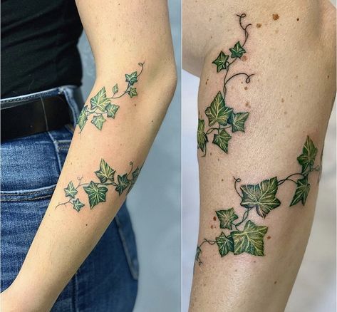 Vine Tattoo Meaning, Ivy Vine Tattoo, Ivy Tattoo, Earthy Tattoos, Wrap Around Tattoo, Green Tattoos, Vine Tattoo, Wrap Tattoo, Funky Tattoos