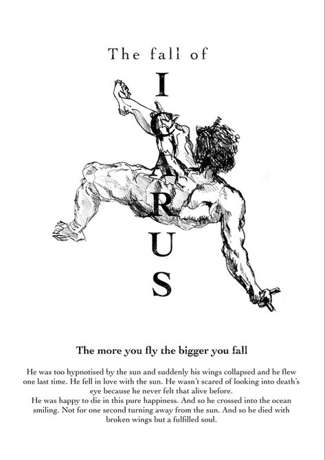 The fall of Icarus poster Greek Mythology Poster Aesthetic, Greek Mythology Prints, Greek Posters Mythology, Greek Gods Poster, Greek Mythology Room Aesthetic, Ancient Greek Illustration, Philosophy Wallpaper Aesthetic, Icarus Poster, Greek Mythology Posters