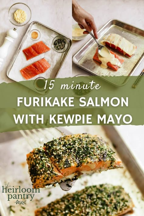 Kewpie Salmon, Japanese Salmon Rice Bowl, Baked Salmon With Mayo, Furikake Salmon, Soy Sauce Garlic, Kewpie Mayo, Salmon Rice Bowl, Salmon Rice, Easy Salmon Recipes