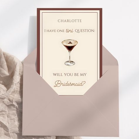 that’s that bridesmaid espresso ✨☕ elevate your bridal party proposals with our short n’ sweet espresso martini-themed cards🍸🤎 no better way to ask your girls to please please please be a part of your bridal party 💍 link in bio to shop! ➡️ #sabrinacarpenter #espresso #pleasepleaseplease #bridesmaidproposal #bridesmaidgifts #willyoubemybridesmaid #weddingplanning Italian Themed Bridesmaid Proposal, Themed Bridesmaid Proposal, Martini Illustration, Ways To Ask Bridesmaids, Unique Bridesmaid Proposal, Bridesmaid Proposal Diy, Bridal Squad, Bridesmaid Proposals, Bridesmaid Proposal Card