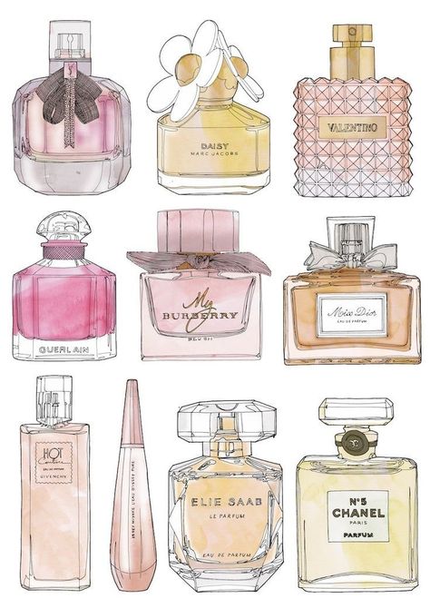 Cool Perfume, Kate Spade Perfume, Perfume Art, Bottle Drawing, Fashion Wall Art, Room Posters, Perfume Collection, Barcelona Spain, Just Girly Things