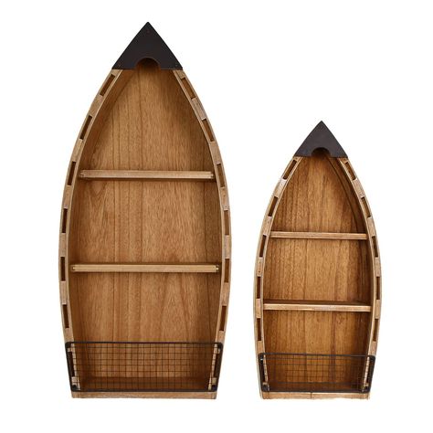 PRICES MAY VARY. 🚤The nautical boat decor measures 31.4 x 14.25 x 4.5", 23.5 x 10.8 x 4", weighs 5lbs. The hanging wall shelf is made of solid wood with high strength, durable, sturdy and long-lasting. 🚤The solid wood hanging shelf comes with natural color and clear texture, the sides are painted in white. The rustic wooden boat shelf will complement well with all home decor, especailly the beach themed decor. 🚤The 3 tier hanging wall shelf is convenient to use, no assembly request, use it st Nursery Beach Theme, Wooden Boat Decor, Boat Shelf Decor, Coastal Deck, Fishing Bedroom, Boat Sculpture, Boat Wall Decor, Decoration For Wall, Boat Shelf