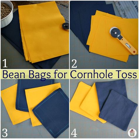 How-to-make-Bean-Bags Diy Cornhole Bags, Backyard Games Diy, Desk Woodworking, Summer Party Diy, Corn Hole Bean Bags, Backyard Kids Party, Diy Bean Bag, Diy Cornhole Boards, Modern Woodworking