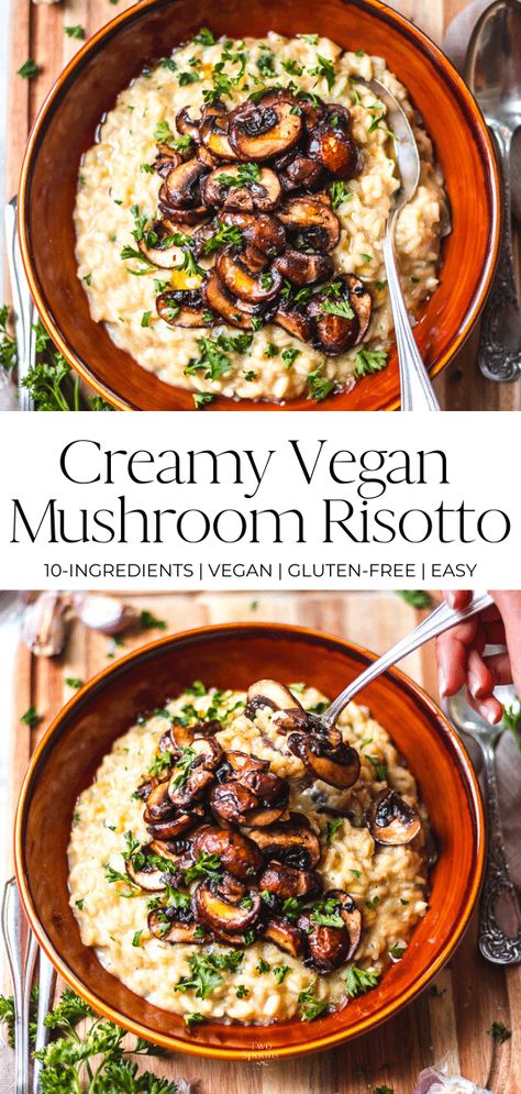 Mushroom Risotto Recipes Easy, Burger Vegetarian, Vegan Mushroom Risotto, Mushroom Vegan, Wraps Vegan, Sandwich Vegetarian, Risotto Recipes Easy, Vegan Risotto, Mushroom Risotto Recipes