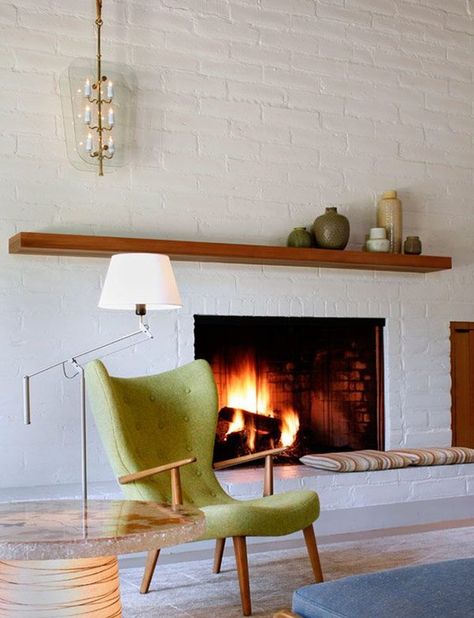 Midcentury Fireplaces, Modern Fireplace Mantles, Midcentury Modern Fireplace, Brick Fireplace Remodel, Modern Fireplace Mantels, Broken Wall, Mid Century Modern Interior Design, Wall Brick, Design Salon