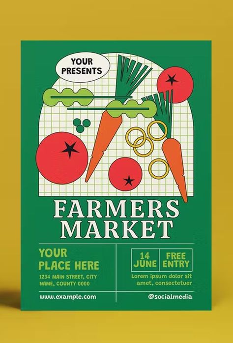 Farmers Market Flyer, Graphic Deisgn, Flyer Design Layout, Marketing Poster, Market Sign, Pop Up Market, Event Poster Design, Flyer And Poster Design, Event Branding