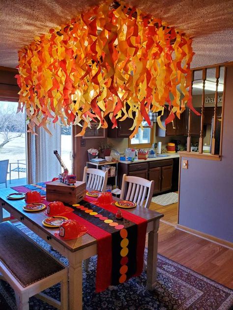 Diy Firefighter Birthday Decorations, Firefighter Party Ideas For Adults, Firetruck 4th Birthday Party, Police Fireman Birthday Party, Fire Company Banquet Ideas, Fire And Police Birthday Party, Birthday Party Firefighter, Fire Banquet Decorations, Firehouse Birthday Party Ideas