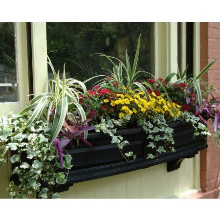 Nantucket Window Box 5FT White Black Window Box, Window Box Flowers, Window Planters, Container Gardening Flowers, Window Planter Boxes, Garden Windows, Window Boxes, Self Watering, Window Box