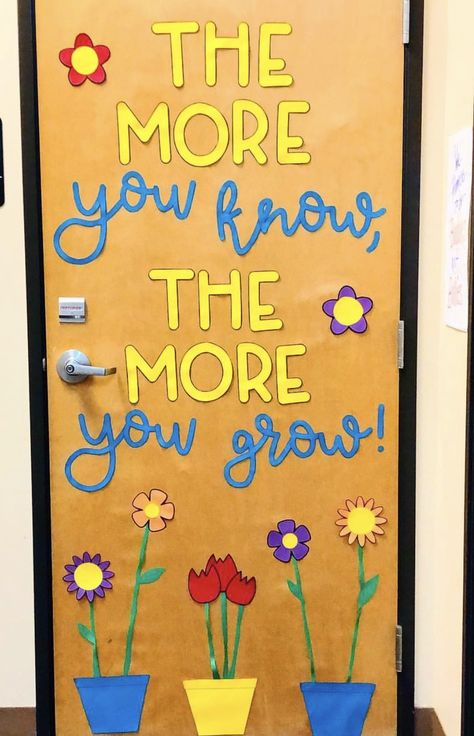 Spring Classroom Door Childcare Door Displays, When We Learn We Grow Classroom Door, Year Round Classroom Door Ideas, Spring Classroom Decorations Wall Decor, 1st Grade Classroom Door Ideas, Simple Door Decorations Classroom, Pre K Door Ideas, Classroom Garden Theme, Easy Classroom Door Ideas