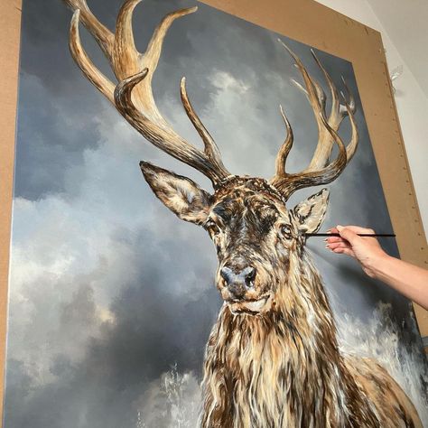 Fourth stage of my Stag painting art by Dina Perejogina, going in to a detailed work 😇 @dinaperejogina #dinaperejogina…