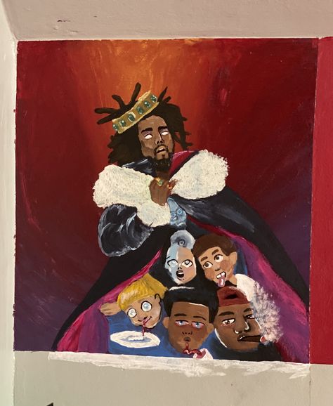 J Cole Album Cover Painting, J Cole Painting Canvases, J Cole Painting Easy, Kod Album Cover, J Cole Album Cover, J Cole Painting, J Cole Albums, Painting On Wall, Rap Art