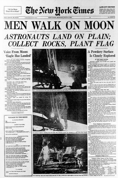 New York Times Newspaper, Apollo Space Program, Newspaper Layout, Newspaper Front Pages, Times Newspaper, Newspaper Headlines, Historical Newspaper, Vintage Newspaper, Newspaper Design