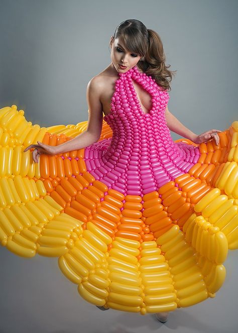 Balloon Dresses - Model:  Carliann Shepherd, Photographer:  Brad Olson, Makeup:  GeishaGlam, Hair:  GthaHairstylist Balloon Gown, Balloon Dresses, Balloon Inspiration, Trolls Party, Balloon Creations, Random Outfits, Balloon Modelling, Silver Cocktail Dress, Hallowen Costume