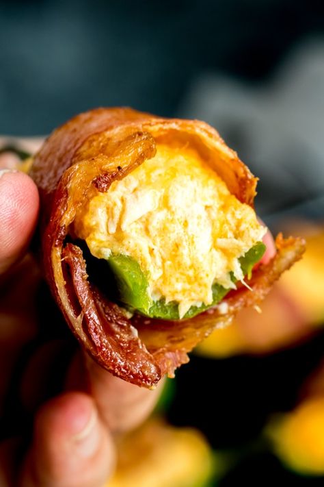 Easy Buffalo Chicken Jalapeno Poppers wrapped in bacon for the perfect spicy appetizer. Buffalo chicken dip made with cream cheese, cheddar cheese, stuffed into jalapenos, and wrapped in bacon. This is a low carb, keto appetizer for your next football party or tailgating! #gameday #jalapenos #jalapenopoppers #buffalochicken #cheese #keto #lowcarbdiet #lowcarb #homemadeinterest Chicken Stuffed Jalapenos, Poppers Jalapeno, Grill Night, Chicken Jalapeno, Creamy Buffalo Chicken, Stuffed Jalapenos, Cheese Ball Bites, Burger Bites, Chicken Poppers