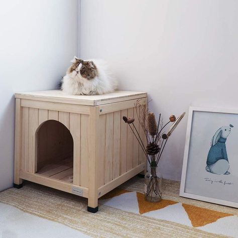 Wooden Cat House Indoor, Indoor Dog Pen, Raised Floor, Indoor Dog House, Wooden Cat House, Cat Houses Indoor, Cat Frame, Bun Bun, Warm Home