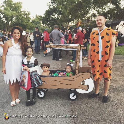 Coolest 1000+ Homemade Costumes You Can Make! With Dog, Flintstones Costume, Twins Boy And Girl, Family Costumes Diy, Pebbles Costume, Twins Boy, Hallowen Costume, Homemade Costumes, Toddler Halloween Costumes