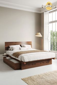 Wooden Beds with Storage | Next UK Palochina Bed, Simple Bed Frame With Storage, Wood Bed Aesthetic, Minimalist Bed Frame Wood, Minimal Wooden Bed, Simple Wood Headboard, Minimalist Wood Bedroom, Save Space Bedroom, Simple Wooden Bed Frame