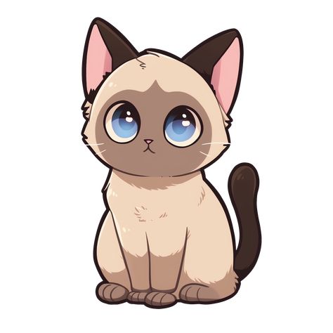 Cute Kawaii Siamese Cat Sticker Cute Cat Eyes Drawing, Cute Siamese Cat Drawing, Two Cats Drawing Cute, Cute Animal Eyes Drawing, Cat Kawaii Drawing, Siamese Cats Drawing, 3 Cats Drawing, Cat Chibi Drawing, Cute Cat Art Kawaii