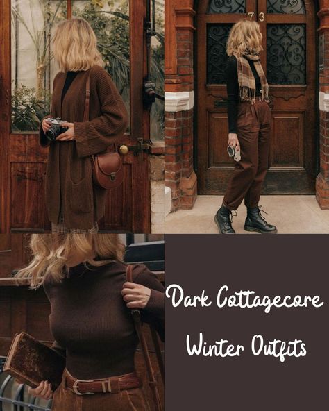 29 Cozy Cottagecore Winter Outfits - ljanestyle Cosy Core Outfits, Cottagecore Boots Outfit, Winter Light Academia Outfits, Cottagecore Rainy Day Outfit, Cottage Core Outfits Winter, Earth Tone Winter Outfit, Cozy Core Outfit, Everyday Cottagecore Outfits, Cabincore Outfit