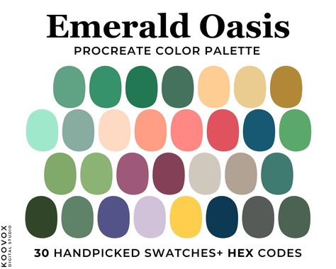 Jewel Tones Color Palette Hex Codes, Colour Palette With Emerald Green, Colors That Go With Emerald Green Colour Palettes, Colors That Go With Emerald Green, Green Complimentary Colors, Emerald Green Color Scheme, Emerald Green Color Palette, Color Hex Codes, Color Palette Procreate