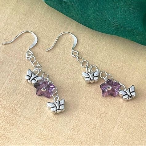 Lilac Pastel Purple Glass Flower & Mini Butterfly Dangle Earrings 1.75” Boho Length: 1.75” Including Silver Plated Hooks. A Whimsical Turtle Exclusive Handmade Original Item #Eme198-Bf B Lilac Pastel, Butterfly Dangle Earrings, Mini Butterfly, Monogram Earrings, Rabbit Earrings, Turtle Jewelry, Betsey Johnson Earrings, Butterfly Earrings Stud, Yellow Earrings