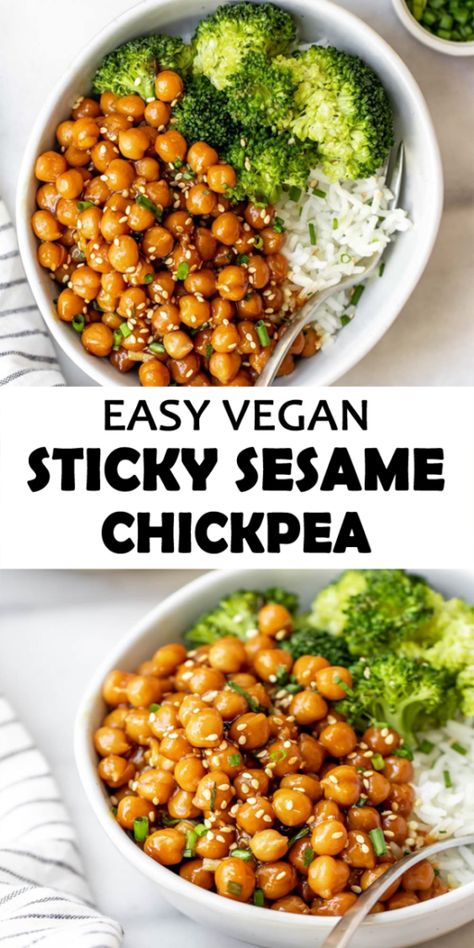 Sesame Chickpeas, Vegan Chickpea Recipes, Chickpea Recipe, Plat Vegan, Vegan Chickpea, Tasty Dinner, Resep Diet, Chickpea Recipes, Health Dinner