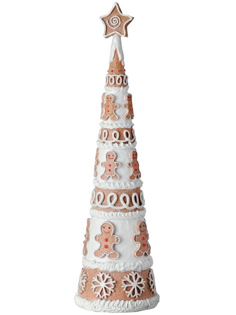 15" Resin Frosted Gingerbread Cone Tree Paper Mache Trees Christmas, Sugar Cone Christmas Tree, Gingerbread Cone Tree, Ginger Bread Christmas Tree, Gingerbread Tree Decorations, Gingerbread Themed Christmas Tree, Gingerbread Trees, Frosted Gingerbread, Cream Horn