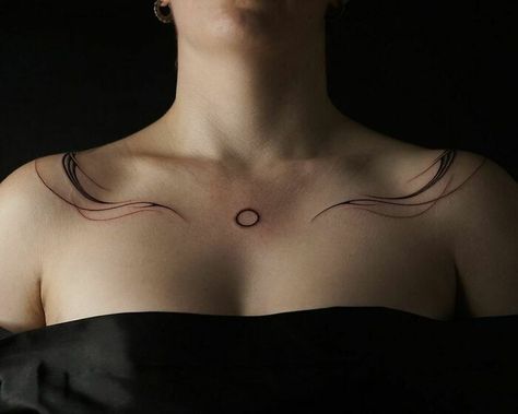 Tattoo On Collarbone, Collar Tattoo, Collarbone Tattoos, Tattoos On Side Ribs, Deep Tattoo, Ouroboros Tattoo, Bone Tattoo, Soul Tattoo, Blue Tattoo